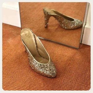 Brother Vellies Holiday Mule Gold Glitter Sparkly Sustainable Slip-on Heels SZ 9